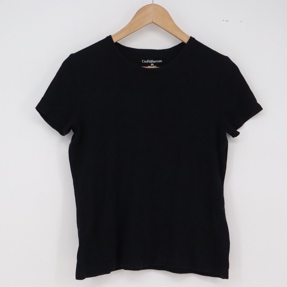 Croft & Barrow T Shirt Womens PS Essential Tee Black Cotton Short Sleeve Exc
